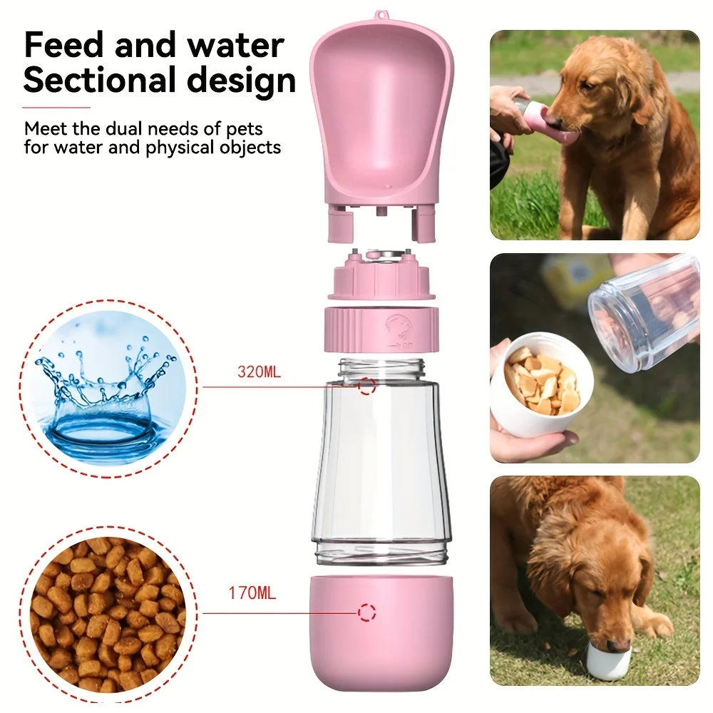 Portable pet water bottle, outdoor water fountain, dog water and food cup, water bottle, dog bowl for outings