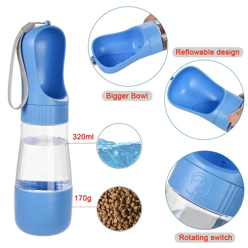 Portable pet water bottle, outdoor water fountain, dog water and food cup, water bottle, dog bowl for outings